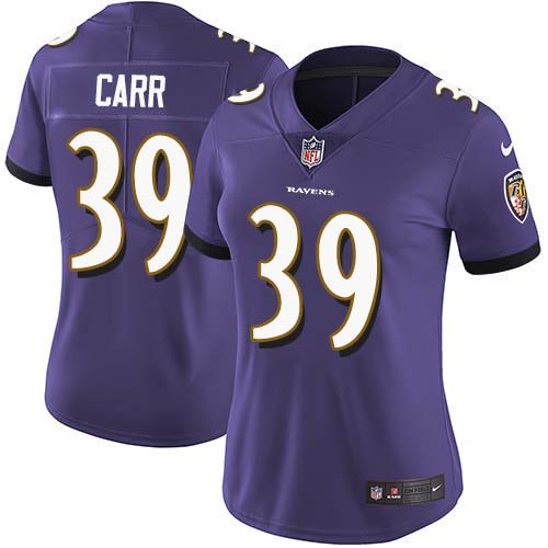 Baltimore Ravens #39 Brandon Carr Purple Team Color Women's Stitched Vapor Untouchable Limited Jersey Womens