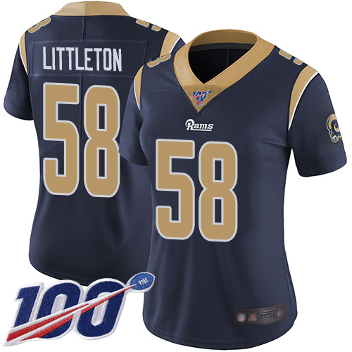 Los Angeles Rams #58 Cory Littleton Navy Blue Team Color Women's Stitched 100th Season Vapor Limited Jersey Womens