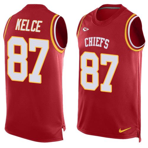 Chiefs #87 Travis Kelce Red Team Color Men's Stitched Limited Tank Top Jersey