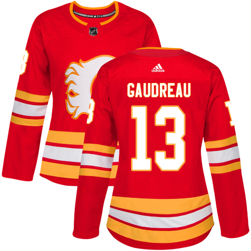 Adidas Calgary Flames #13 Johnny Gaudreau Red Alternate Authentic Women's Stitched Jersey Womens