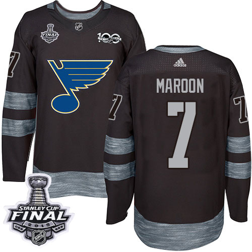 Adidas St. Louis Blues #7 Patrick Maroon Black 1917-2017 100th Anniversary 2019 Stanley Cup Final Stitched Jersey Men's