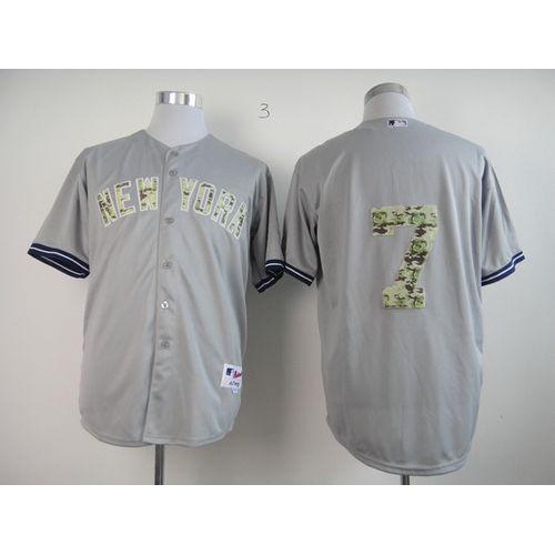 New York Yankees #7 Mickey Mantle Grey USMC Cool Base Stitched Jersey Men's
