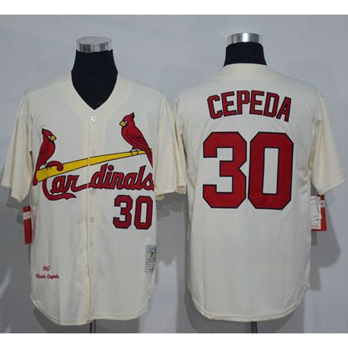 Mitchell And Ness 1967 St.Louis Cardinals #30 Orlando Cepeda Cream Throwback Stitched Jersey Men's