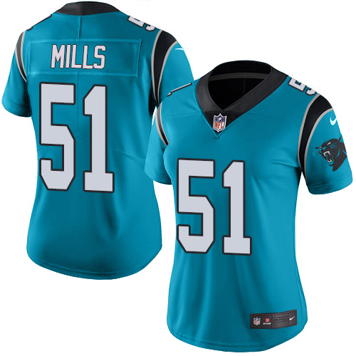 Carolina Panthers #51 Sam Mills Blue Women's Stitched Limited Rush Jersey Womens