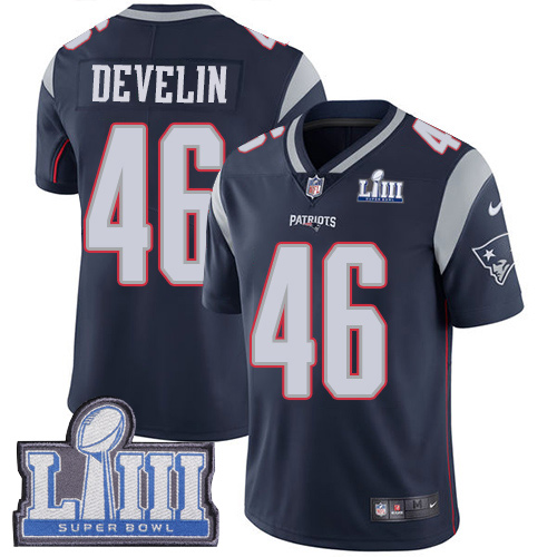 New England Patriots #46 James Develin Navy Blue Team Color Super Bowl LIII Bound Youth Stitched Vapor Untouchable Limited Jersey Youth