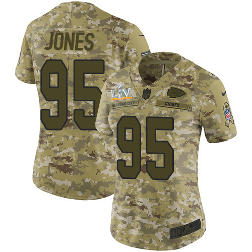 Chiefs #95 Chris Jones Camo Women's Super Bowl LV Bound Stitched Limited 2018 Salute To Service Jersey