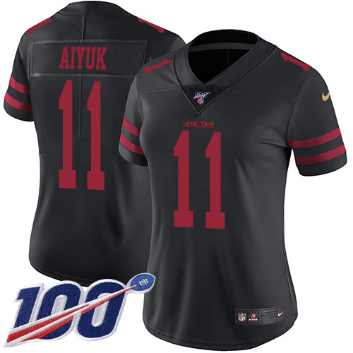 San Francisco 49ers #11 Brandon Aiyuk Black Alternate Women's Stitched 100th Season Vapor Untouchable Limited Jersey Womens