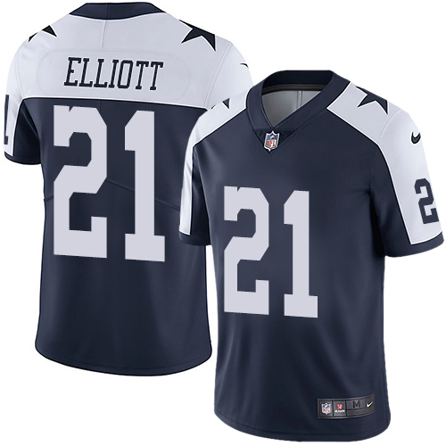 Cowboys #21 Ezekiel Elliott Navy Blue Thanksgiving Youth Stitched Vapor Untouchable Limited Throwback Jersey