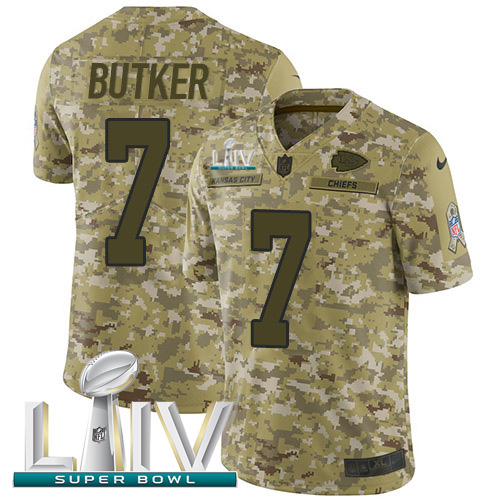 Chiefs #7 Harrison Butker Camo Super Bowl LIV 2020 Men's Stitched Limited 2018 Salute To Service Jersey