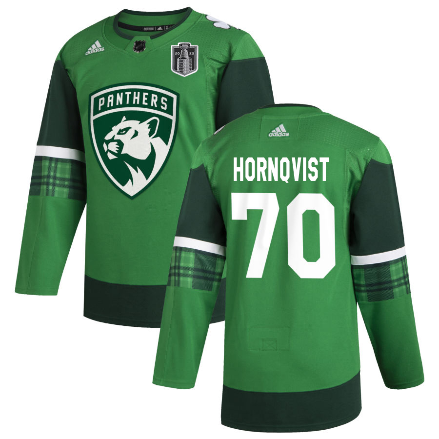Florida Panthers #70 Patric Hornqvist Men's 2023 Stanley Cup Final Patch Adidas St. Patrick's Day Stitched Jersey Green