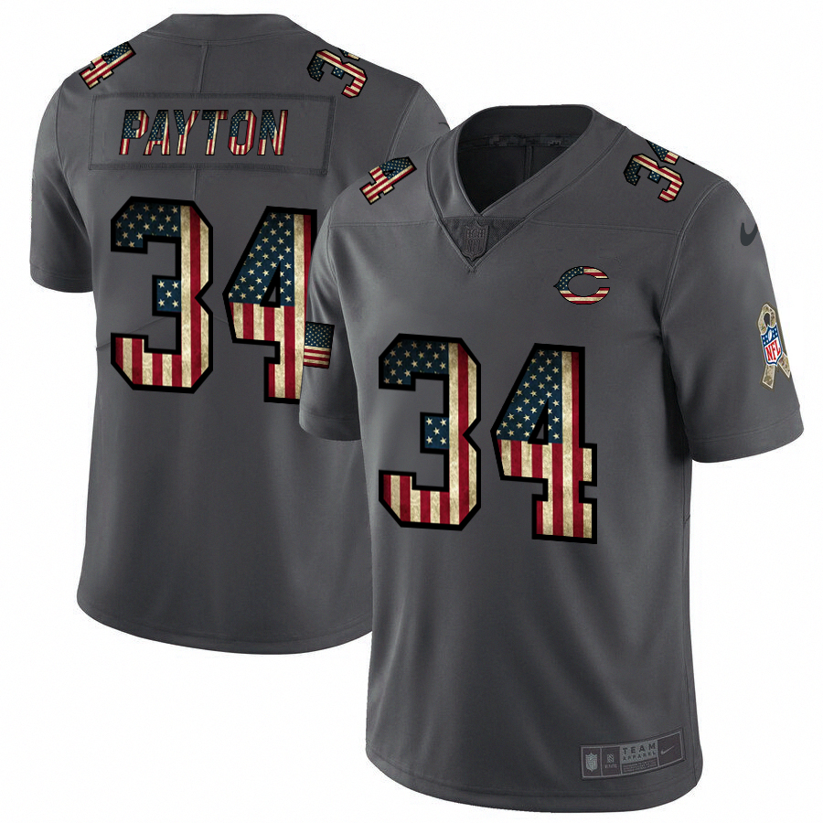 Bears #34 Walter Payton 2018 Salute To Service Retro USA Flag Limited Jersey