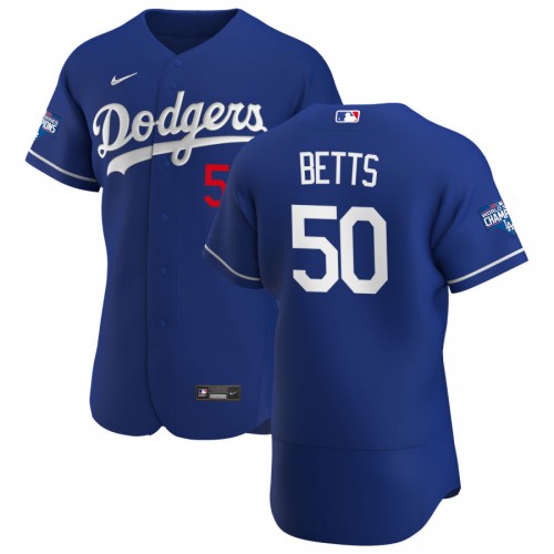 Los Angeles Los Angeles Dodgers #50 Mookie Betts Men's Royal Alternate 2020 World Series Champions Authentic Player Jersey Men's