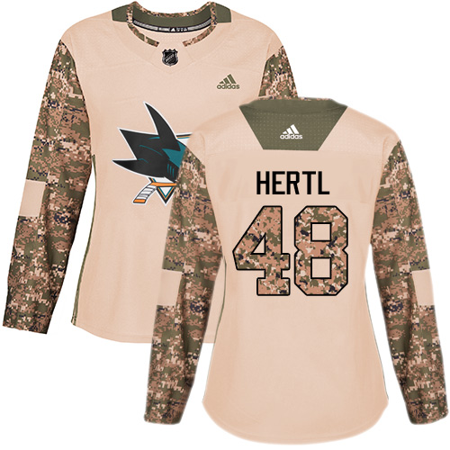 Adidas San Jose Sharks #48 Tomas Hertl Camo Authentic 2017 Veterans Day Women's Stitched Jersey Womens