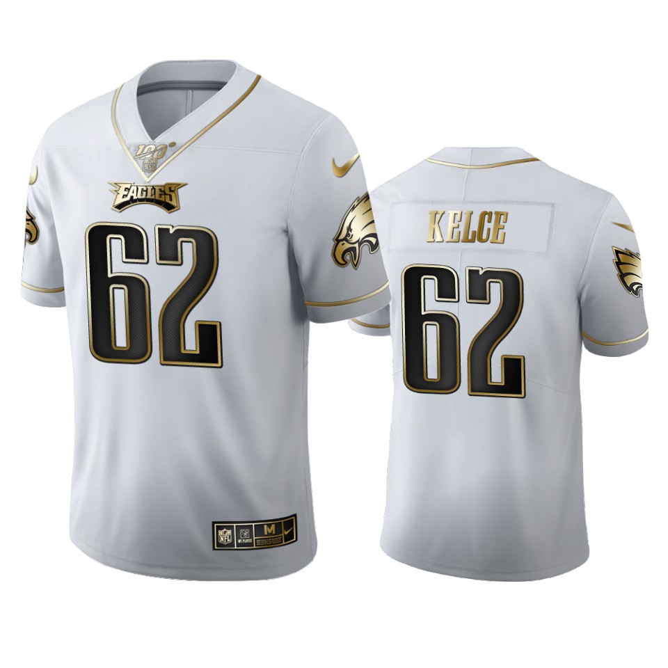 Philadelphia Eagles #62 Jason Kelce Men's White Golden Edition Vapor Limited 100 Jersey
