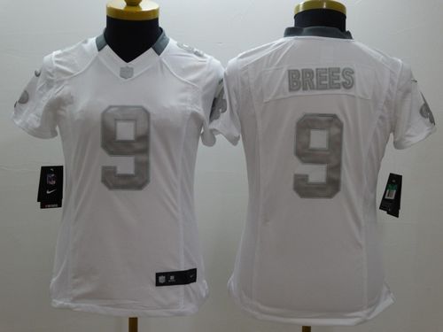Saints #9 Drew Brees White Women's Stitched Limited Platinum Jersey