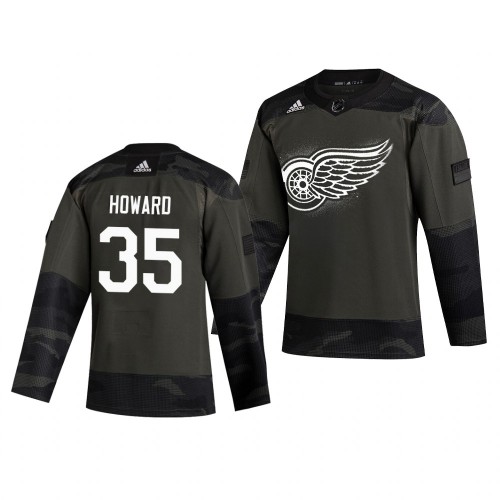 Detroit Detroit Red Wings #35 Jimmy Howard Adidas 2019 Veterans Day Men's Authentic Practice Jersey Camo Men's