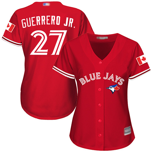 Toronto Blue Jays #27 Vladimir Guerrero Jr. Red Canada Day Women's Stitched Jersey Womens