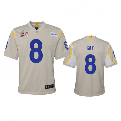 Los Angeles Los Angeles Rams #8 Matt Gay Youth Super Bowl LVI Patch Game Jersey - Bone Youth