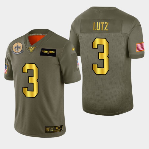 New Orleans New Orleans Saints #3 Wil Lutz Men's Olive Gold 2019 Salute to Service Limited 100 Jersey Men's