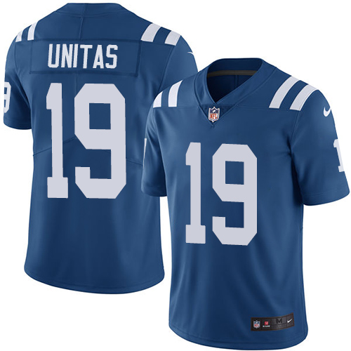 Indianapolis Colts #19 Johnny Unitas Royal Blue Team Color Men's Stitched Vapor Untouchable Limited Jersey Men's