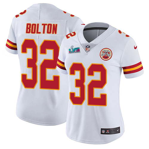 Chiefs #32 Nick Bolton White Super Bowl LVII Patch Women's Stitched Vapor Untouchable Limited Jersey