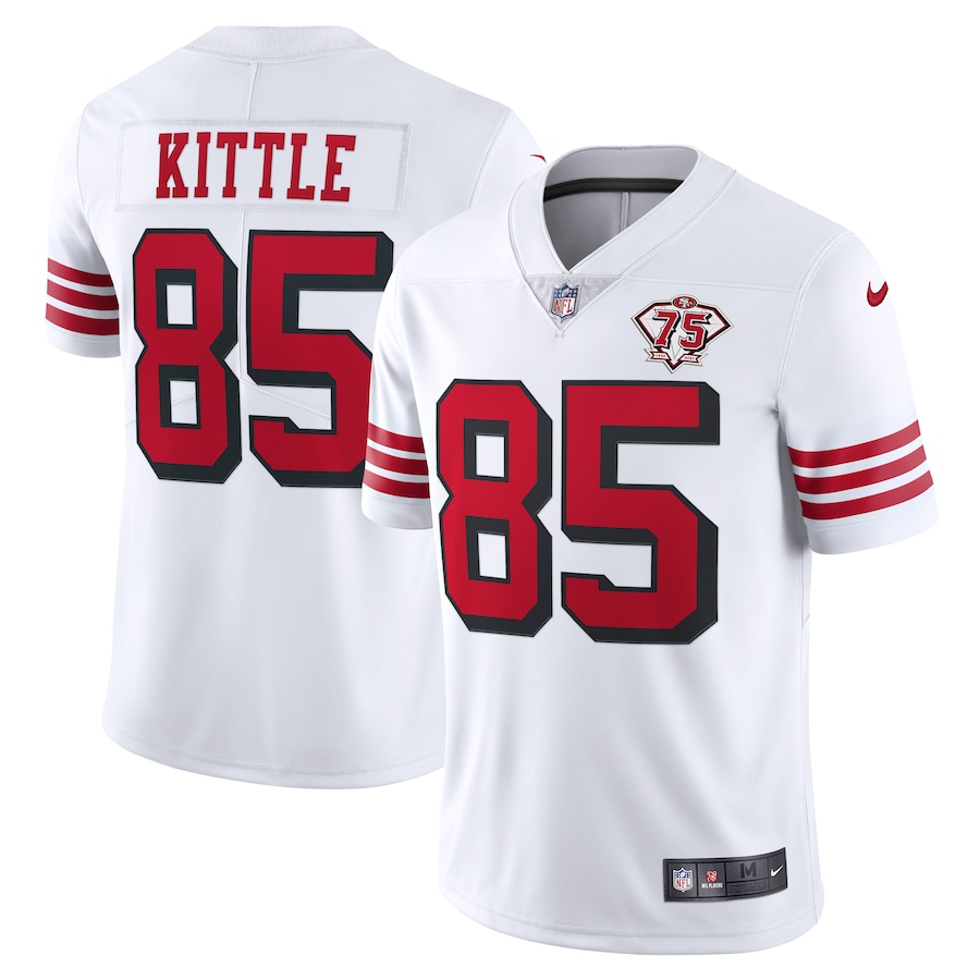 49ers #85 George Kittle White Rush Youth 75th Anniversary Stitched Vapor Untouchable Limited Jersey