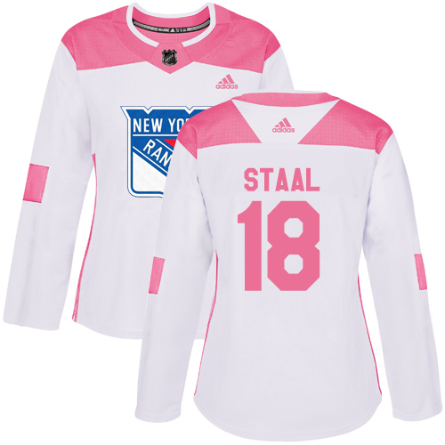 Adidas New York Rangers #18 Marc Staal White/Pink Authentic Fashion Women's Stitched Jersey Womens