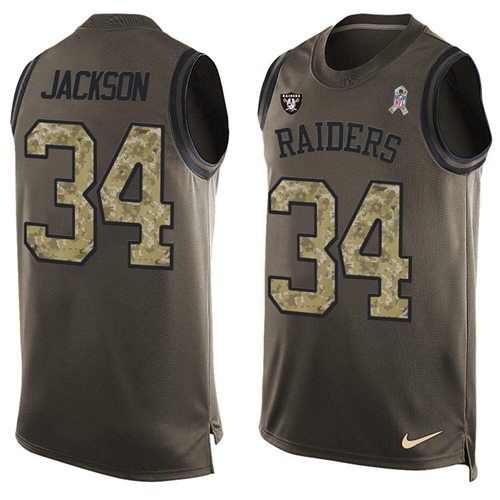 Raiders #34 Bo Jackson Green Men's Stitched Limited Salute To Service Tank Top Jersey