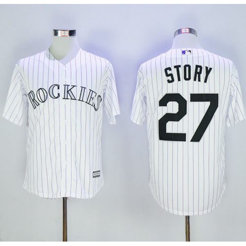 Colorado Rockies #27 Trevor Story White Strip New Cool Base Stitched Jersey Men's
