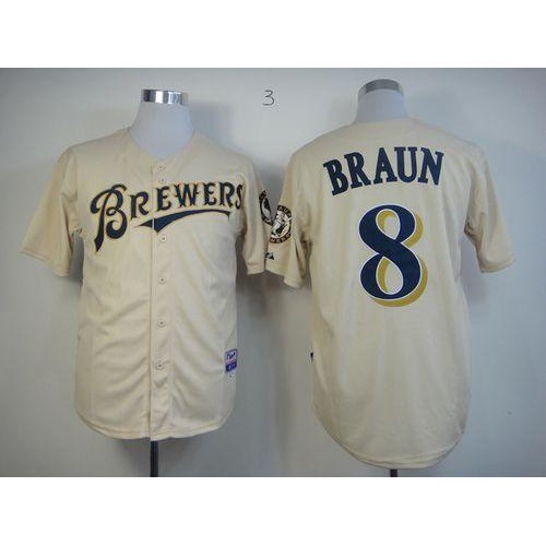Milwaukee Brewers #8 Ryan Braun Cream YOUniform Cool Base Stitched Jersey Men's