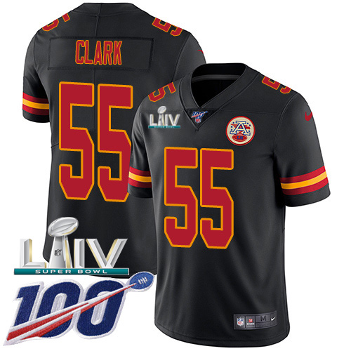 Kansas City Chiefs #55 Frank Clark Black Super Bowl LIV 2020 Youth Stitched Limited Rush 100th Season Jersey Youth