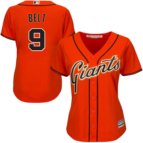 San Francisco Giants #9 Brandon Belt Orange Alternate Women's Stitched Jersey Womens