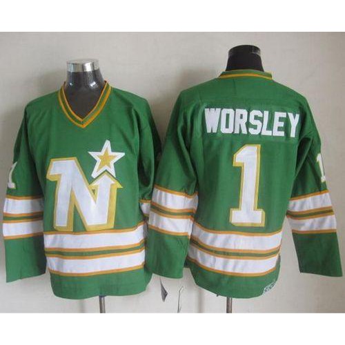 Dallas Stars #1 Gump Worsley Green CCM Throwback Stitched Jersey Men's
