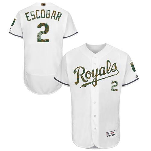 Kansas City Royals #2 Alcides Escobar White Flexbase Authentic Collection Memorial Day Stitched Jersey Men's