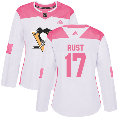 Adidas Pittsburgh Penguins #17 Bryan Rust White/Pink Authentic Fashion Women's Stitched Jersey Womens