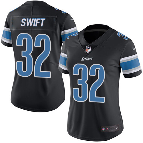 Detroit Lions #32 D'Andre Swift Black Women's Stitched Limited Rush Jersey Womens