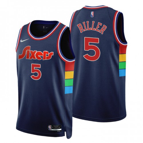 Philadelphia 76ers #5 Grant Riller Navy Mens 75th Anniversary Diamond Swingman Jersey - Icon Edition Mens