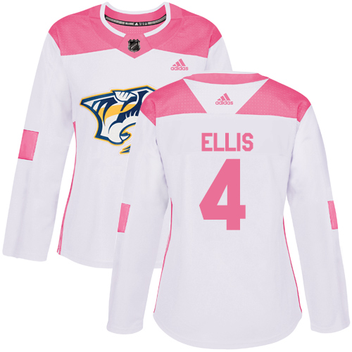 Adidas Nashville Predators #4 Ryan Ellis White/Pink Authentic Fashion Women's Stitched Jersey Womens