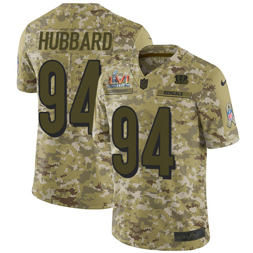Bengals #94 Sam Hubbard Camo Super Bowl LVI Patch Youth Stitched Limited 2018 Salute To Service Jersey