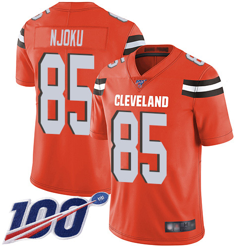 Browns #85 David Njoku Orange Alternate Men's Stitched 100th Season Vapor Limited Jersey