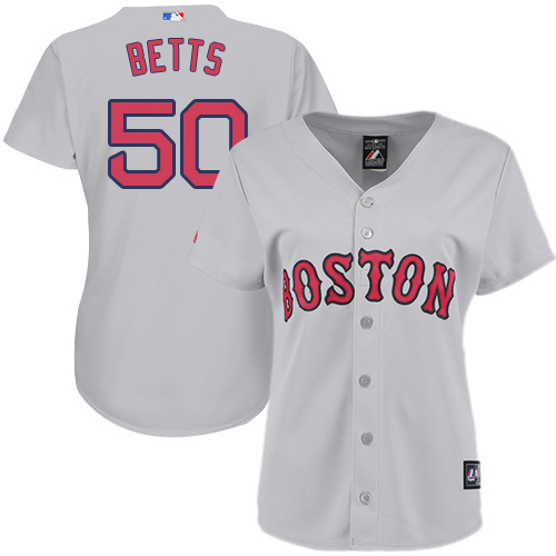 Boston Red Sox #50 Mookie Betts Grey Road Women's Stitched Jersey Womens