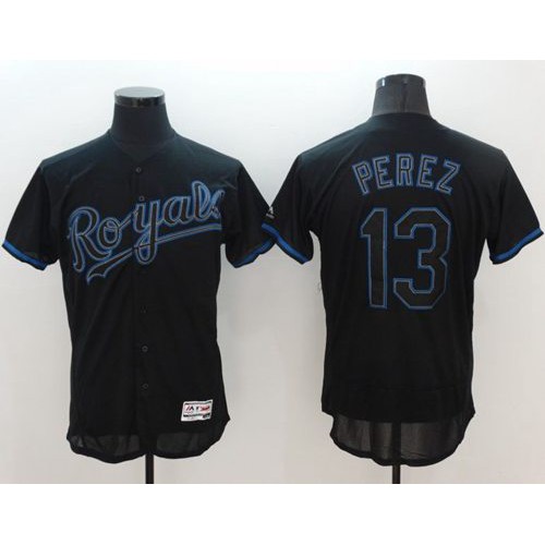 Kansas City Royals #13 Salvador Perez Black Fashion Flexbase Authentic Collection Stitched Jersey Men's