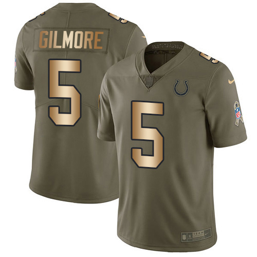 Colts #5 Stephon Gilmore Olive/Gold Men's Stitched Limited 2017 Salute To Service Jersey