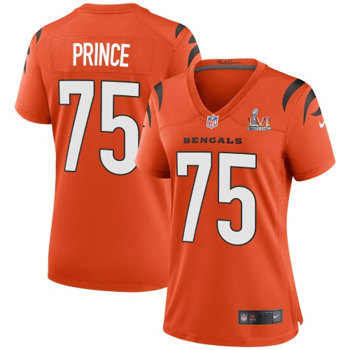 Cincinnati Cincinnati Bengals #75 Isaiah Prince Orange Super Bowl LVI Patch Women's Game Jersey Womens