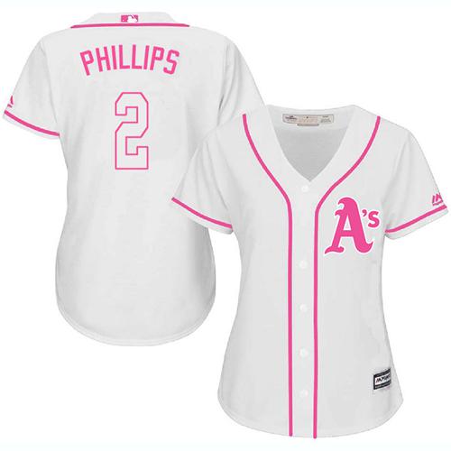Oakland Athletics #2 Tony Phillips White/Pink Fashion Women's Stitched Jersey Womens