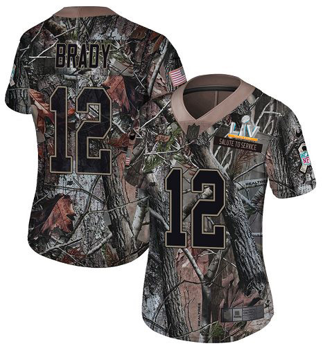 Buccaneers #12 Tom Brady Camo Women's Super Bowl LV Bound Stitched Limited Rush Realtree Jersey