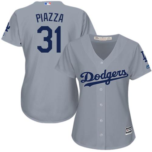 Los Angeles Dodgers #31 Mike Piazza Grey Alternate Road Women's Stitched Jersey Womens