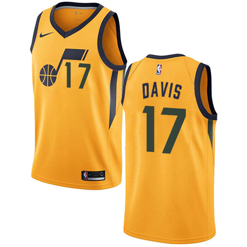 Utah Jazz #17 Ed Davis Yellow Swingman Statement Edition Jersey Mens