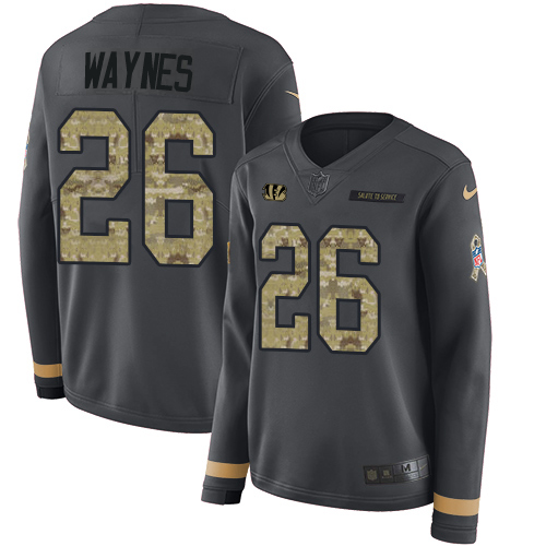 Cincinnati Bengals #26 Trae Waynes Anthracite Salute to Service Women's Stitched Limited Therma Long Sleeve Jersey Womens