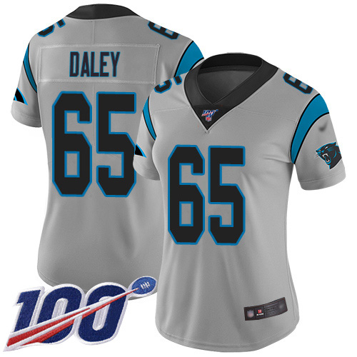 Carolina Panthers #65 Dennis Daley Silver Women's Stitched Limited Inverted Legend 100th Season Jersey Womens